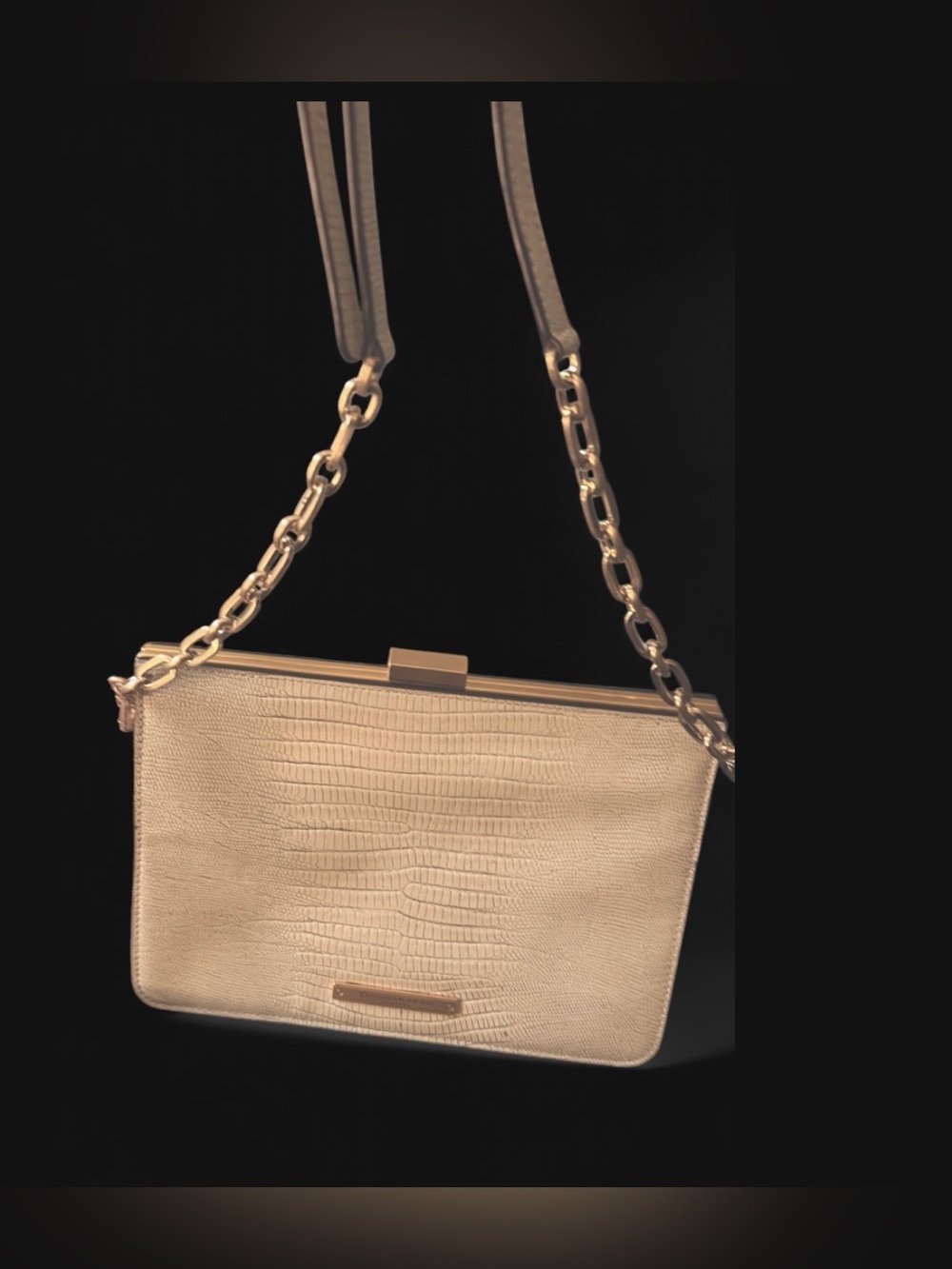 Donna Karan gold & tan crocodile skin texture clutch #luxury #designer
